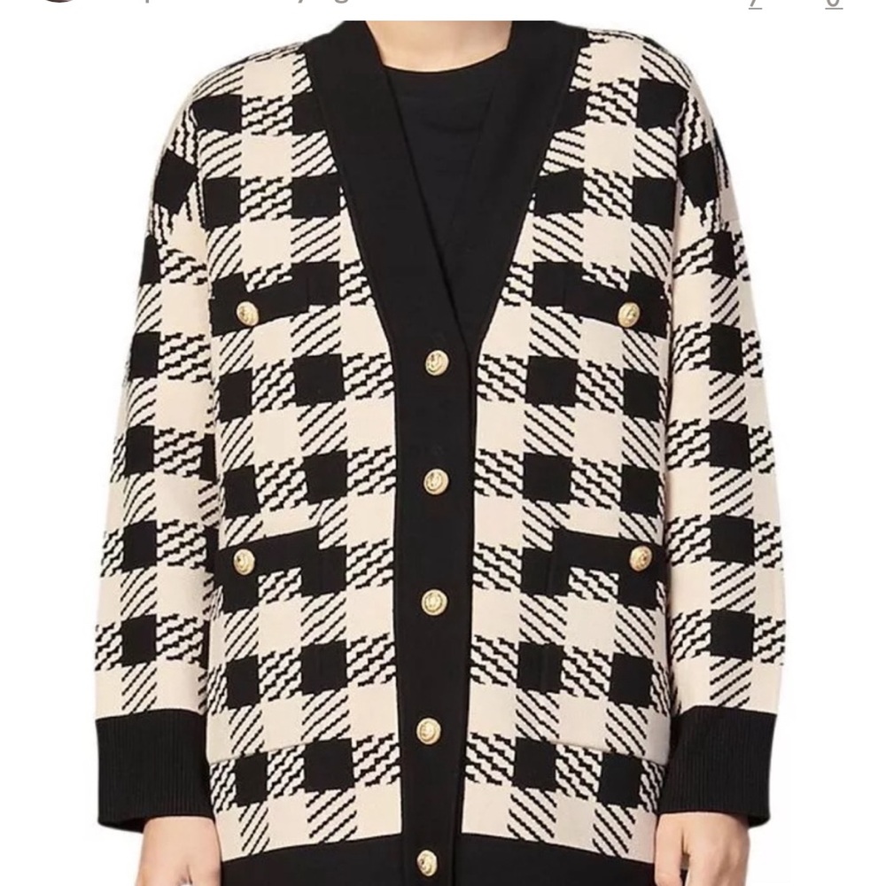 Sandro Black and Cream Checkered cardigan